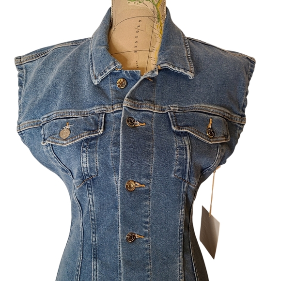 ETICA X Anthro Size Medium Gabriela Seamed Coba Blue Denim Fitted Mini Dress NWT - Picture 8 of 13